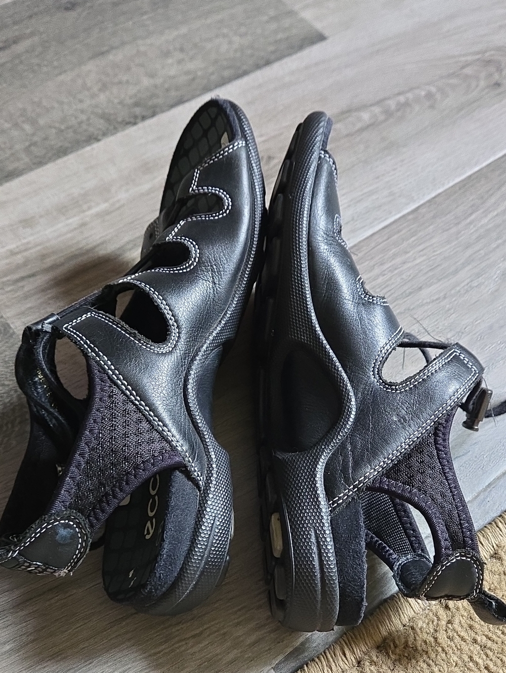 ECCO Black Sporty Lace-Up Slingback Comfort Sandals Leather Outdoor Walking - Picture 10 of 14